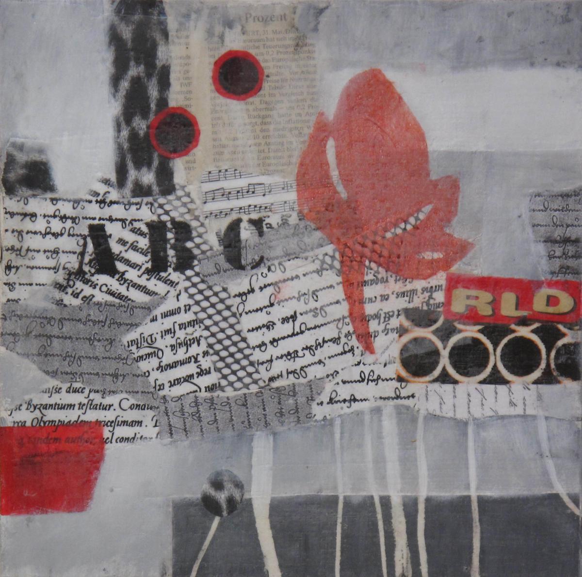 Grafisches VIII, 2013, Acryl, Collage, Wachs auf Leinwand, 30 x 30 cm